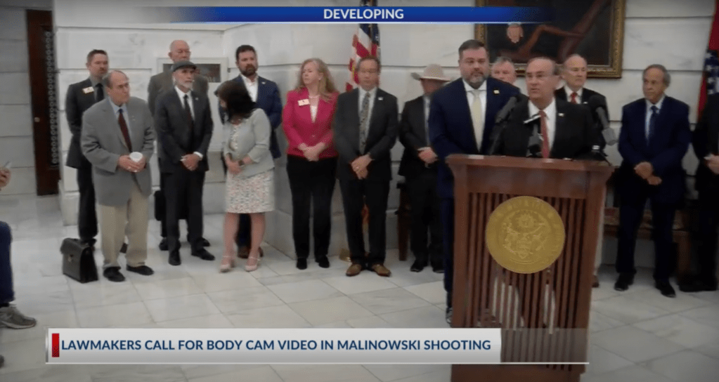 Alabama lawmakers attend a press conference urging for answers from the ATF following the airport executive's death.